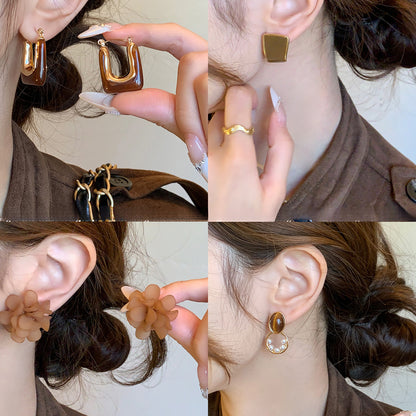 銀針復古樹脂幾何圓形橢圓吊墜耳環美拉德風耳釘小眾設計感耳飾女