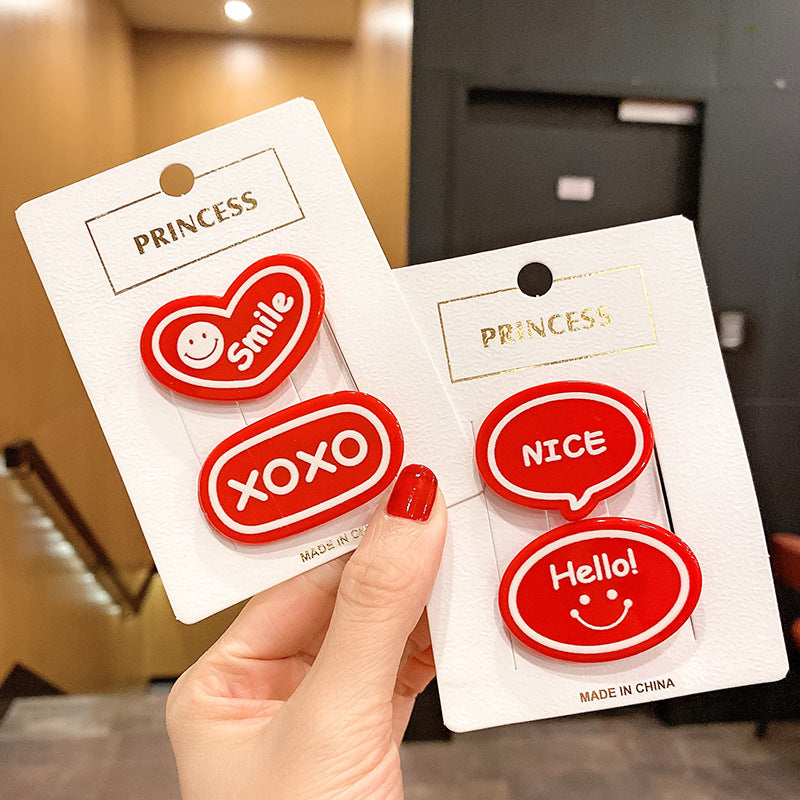 紅色愛心髮夾二件組－笑臉愛心2件套款實拍｜https://igowo.tw/