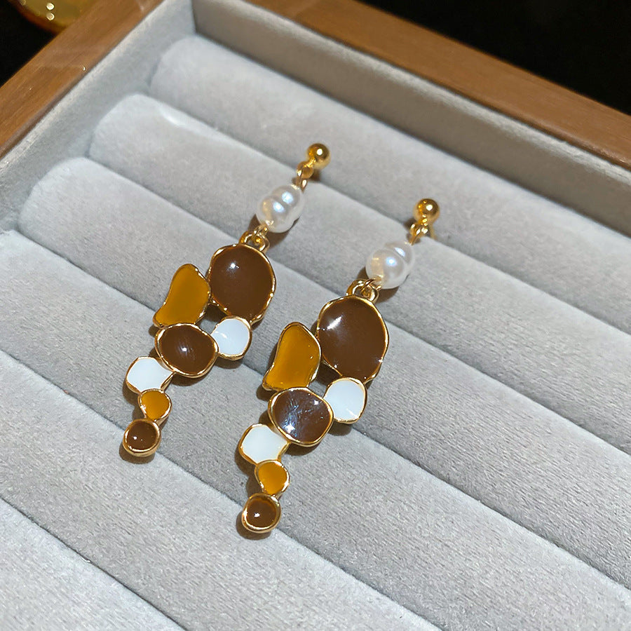 棕色銀針幾何復古耳環－細節特寫18｜https://igowo.tw/