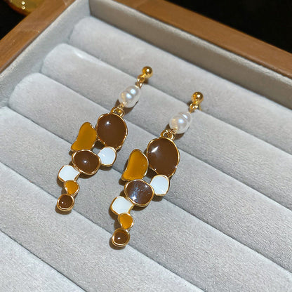 棕色銀針幾何復古耳環－細節特寫18｜https://igowo.tw/