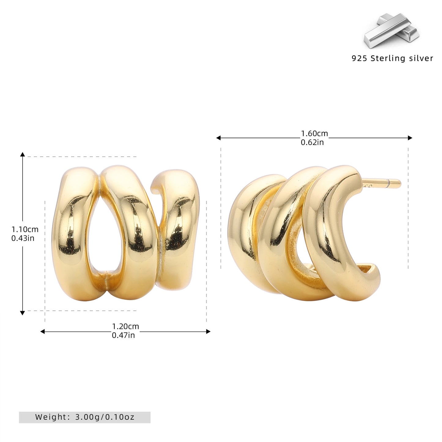 S925 耳釘創意法式圓圈C形耳飾復古小眾高級感飾品