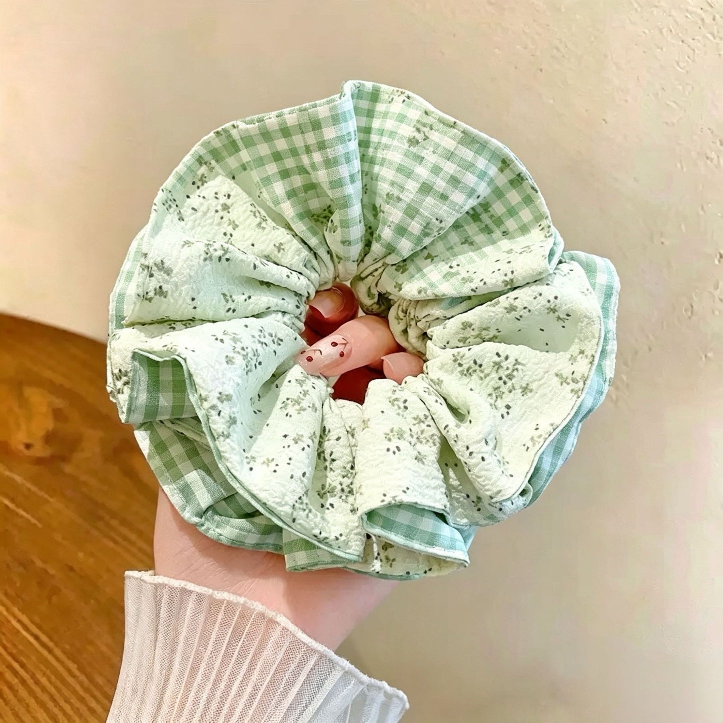 黃色碎花大腸圈髮圈