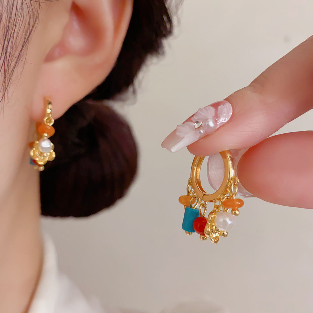 彩色串珠流蘇簡約耳扣－商品主圖｜https://igowo.tw/