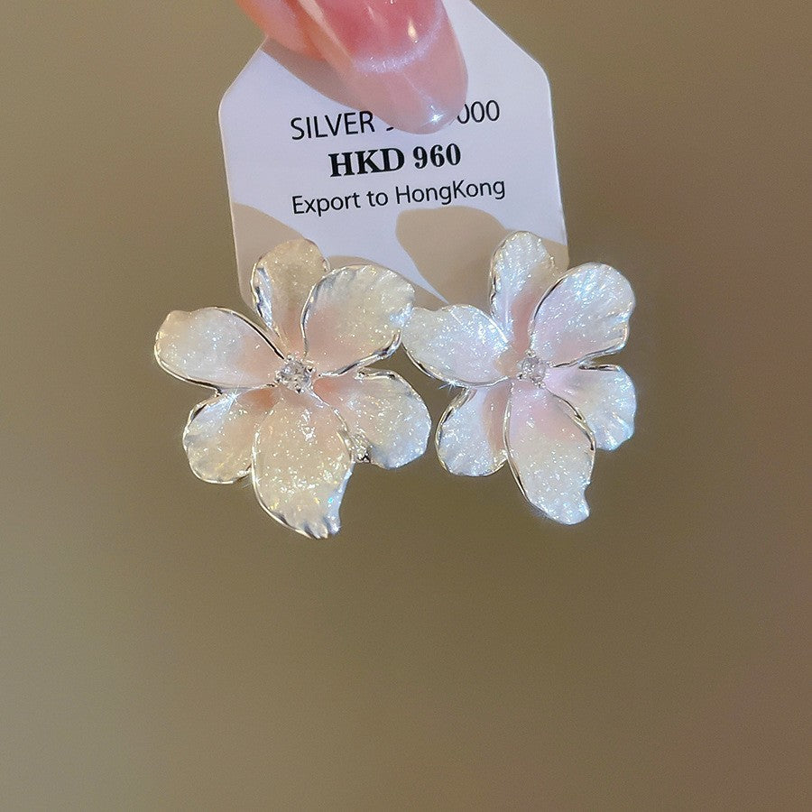 清新甜美粉色系鋯石幾何耳釘精致優雅日常百搭耳環輕奢高級感耳飾