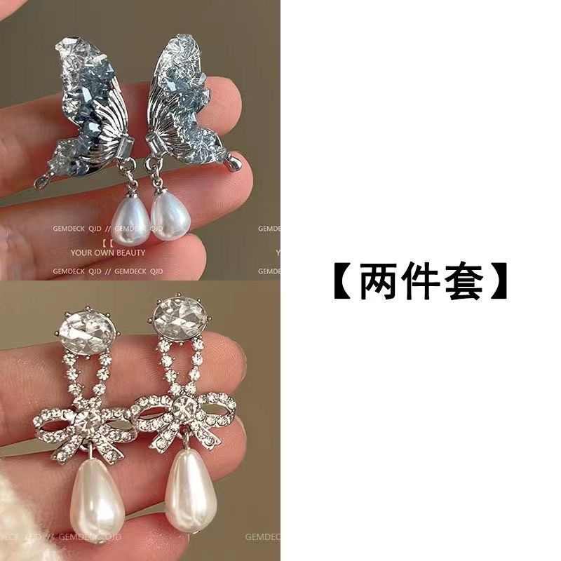 珍珠銀針蝴蝶耳釘