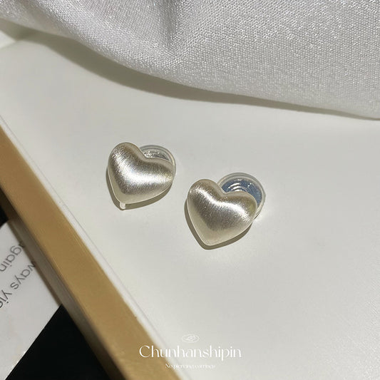 fever同款蚊香盤一體耳夾無耳洞女愛心啞銀拉絲女生精致小飾品 EH0637愛心啞銀拉絲耳夾