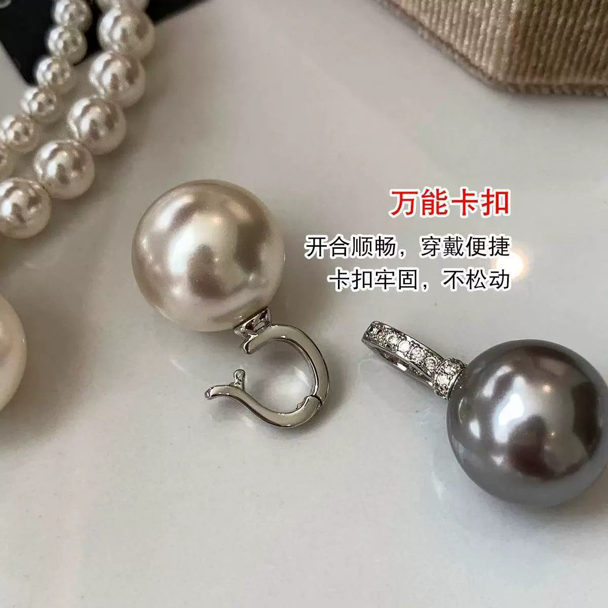 珍珠雙層墜飾多層項鍊－細節特寫2｜https://igowo.tw/