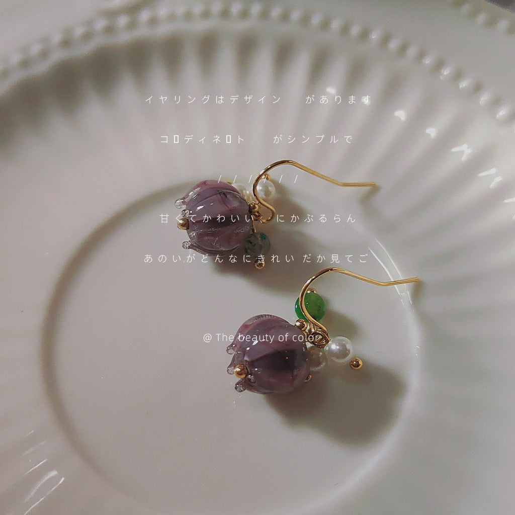 琉璃玻璃花朵耳環