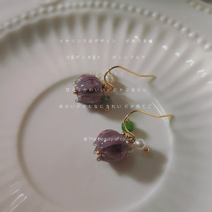 琉璃玻璃花朵耳環