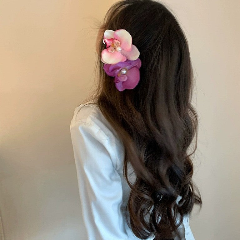 布藝花朵抓夾小清新甜美精致少女后腦勺鯊魚夾側邊網紅度假風發飾