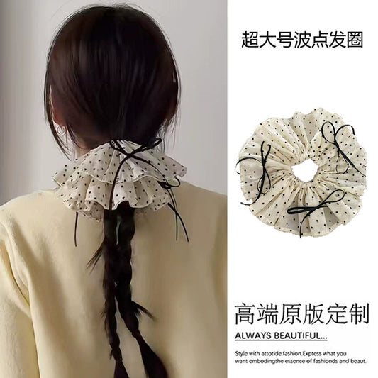 波點蝴蝶結復古髮圈－商品主圖｜https://igowo.tw/