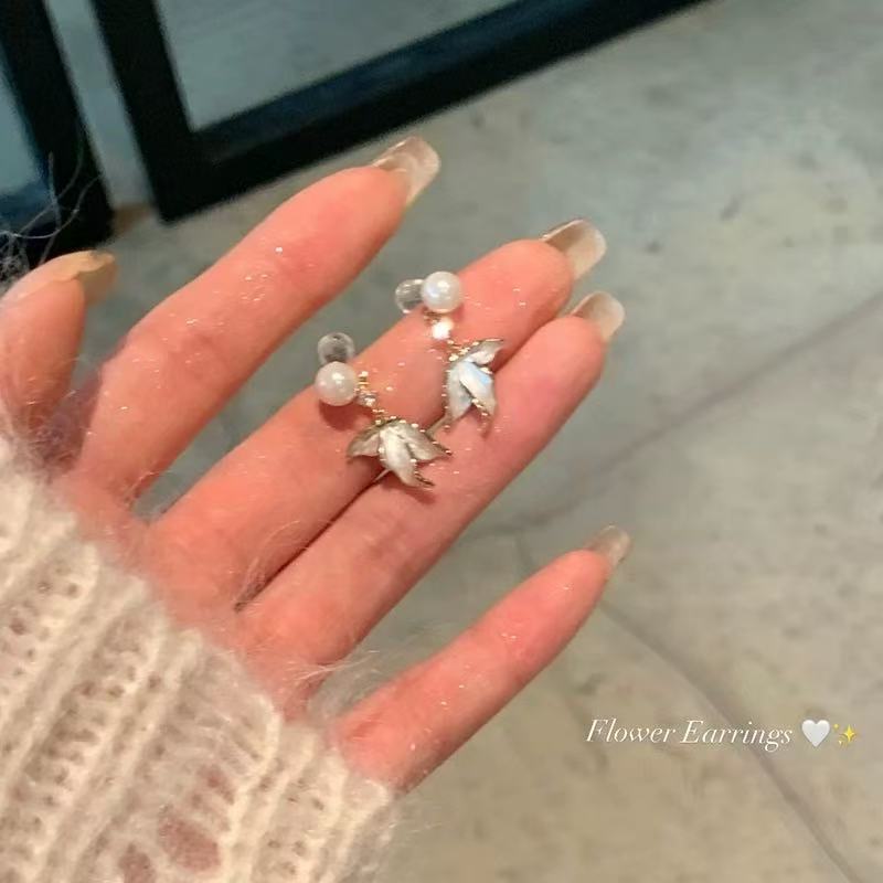 銀針珍珠鋯石流蘇耳釘時尚輕奢高級感耳環小眾精致百搭耳飾批發女