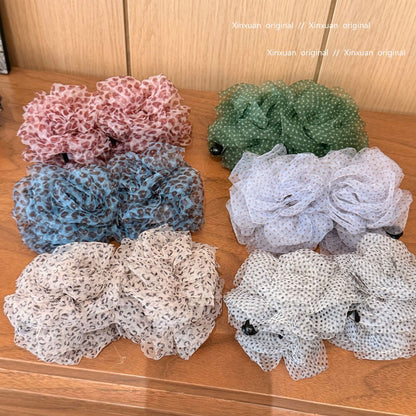 網紗豹紋花朵復古髮夾－商品主圖｜https://igowo.tw/