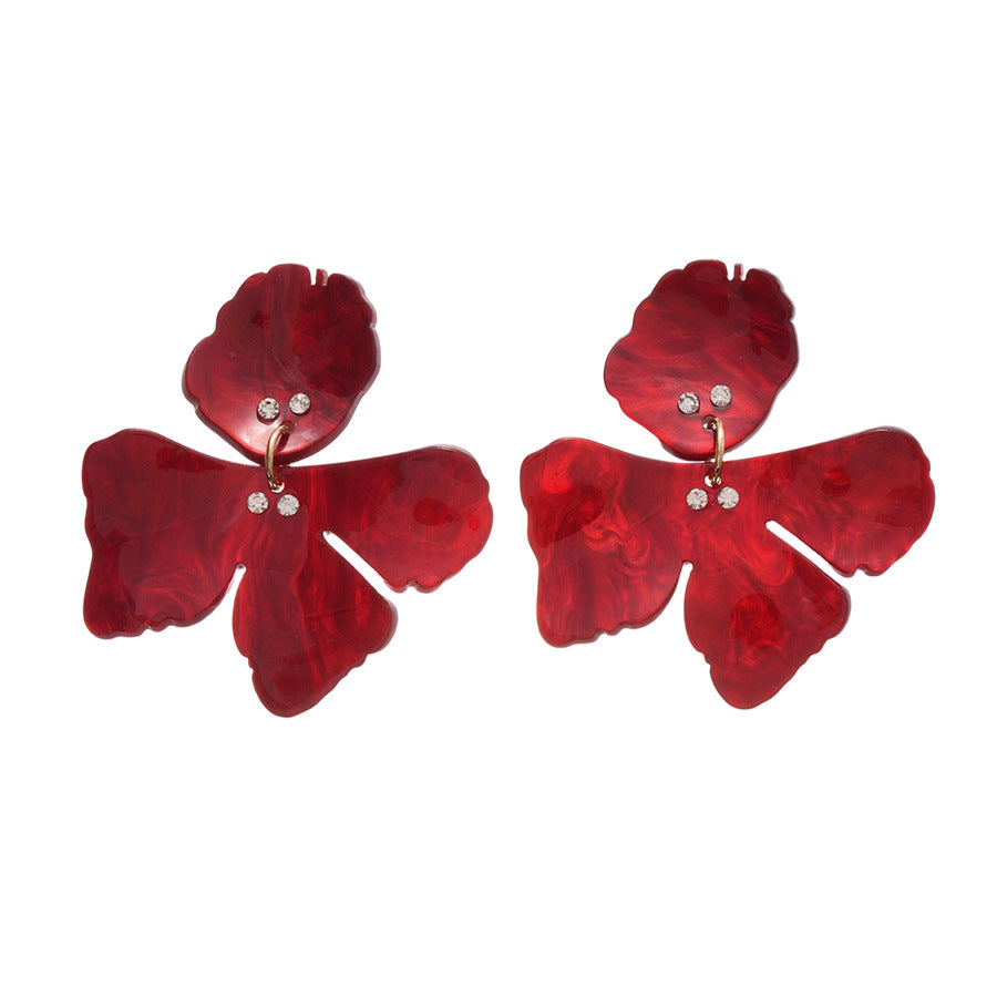 紅色布面花朵誇張耳環－7#銀針-紅色款細節3｜https://igowo.tw/
