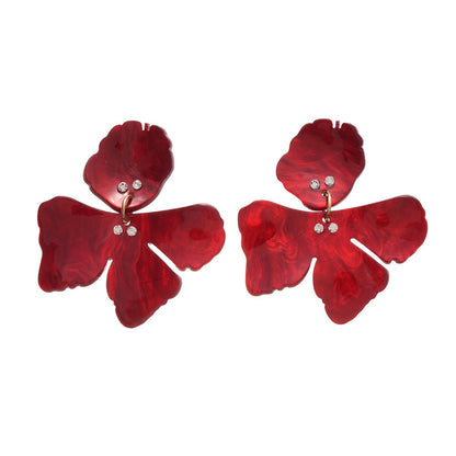 紅色布面花朵誇張耳環－7#銀針-紅色款細節3｜https://igowo.tw/