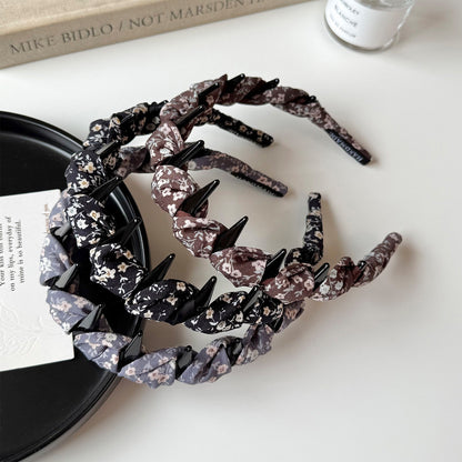 布面纏繞髮箍－咖色田園印花髮箍款實拍｜https://igowo.tw/