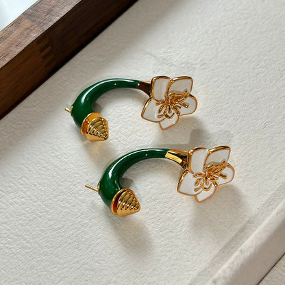金色琺瑯花朵兩用耳環