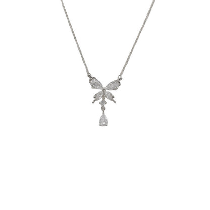 鋯石蝴蝶水滴微鑲項鍊