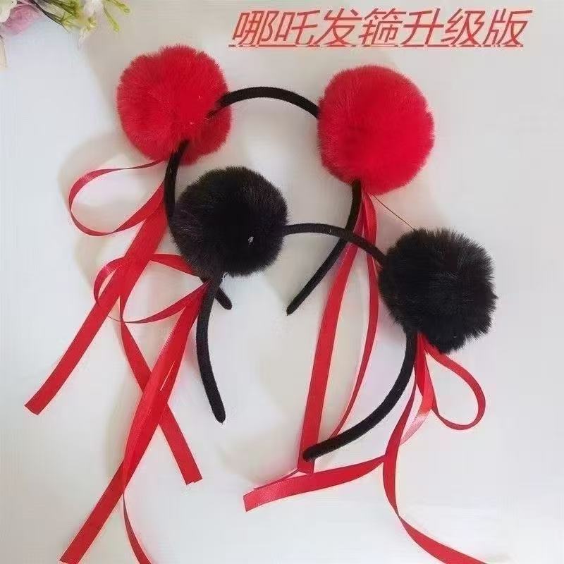 毛球簡約髮箍－紅色（大號毛球）款實拍｜https://igowo.tw/