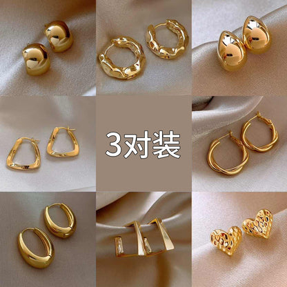 銀針扭紋耳釘三件組－商品主圖｜https://igowo.tw/