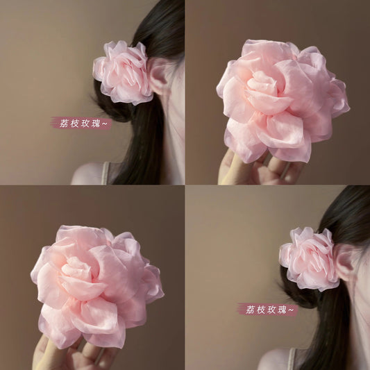 亞克力布藝雙面花朵時尚發抓小清新抓夾氣質鯊魚夾高馬尾優雅發飾