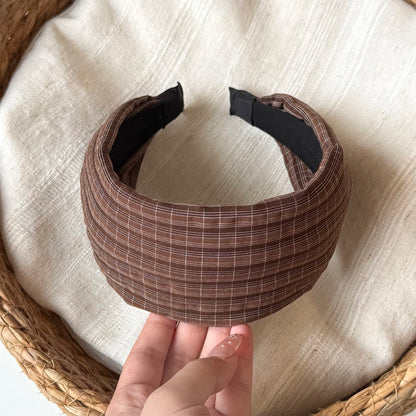 布面格紋寬版髮箍－細節特寫5｜https://igowo.tw/