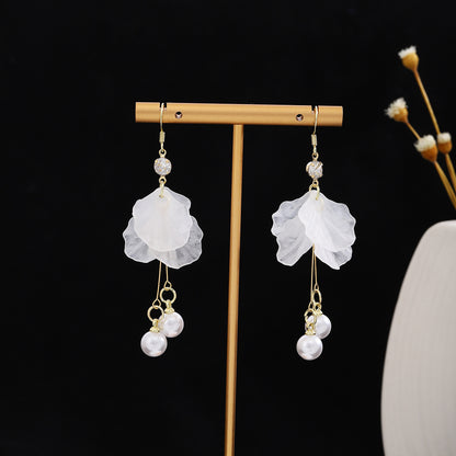珍珠貝殼花朵流蘇耳環－/金款實拍｜https://igowo.tw/