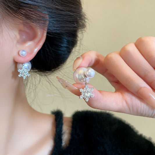 珍珠鋯石雪花兩用耳釘－商品主圖｜https://igowo.tw/