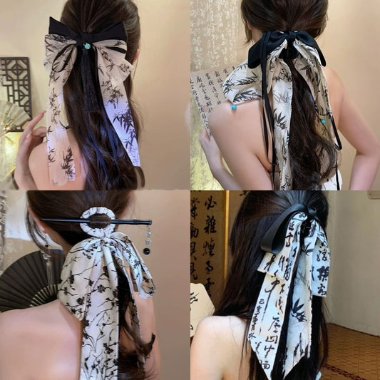 新中式蝴蝶結緞帶發夾小眾后腦勺盤發鯊魚夾抓夾國潮高級感發飾女