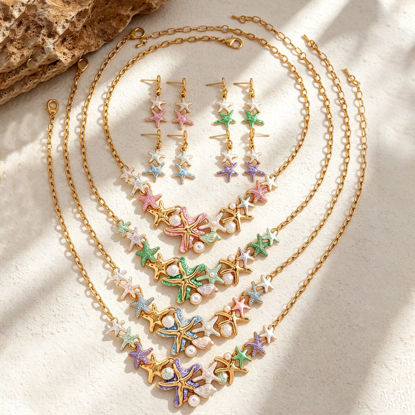 琺瑯海星項鍊耳環組－商品主圖｜https://igowo.tw/