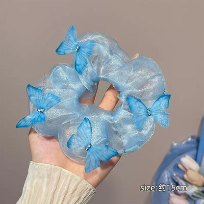 藍色網紗蝴蝶髮圈－第二視角實拍｜https://igowo.tw/