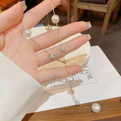 珍珠流蘇長版項鍊－商品主圖｜https://igowo.tw/