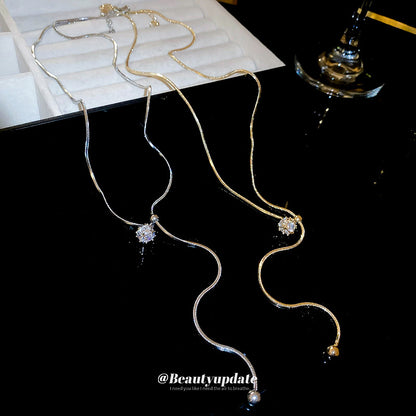 鋯石方形可調式項鍊－項鍊-銀色款實拍｜https://igowo.tw/