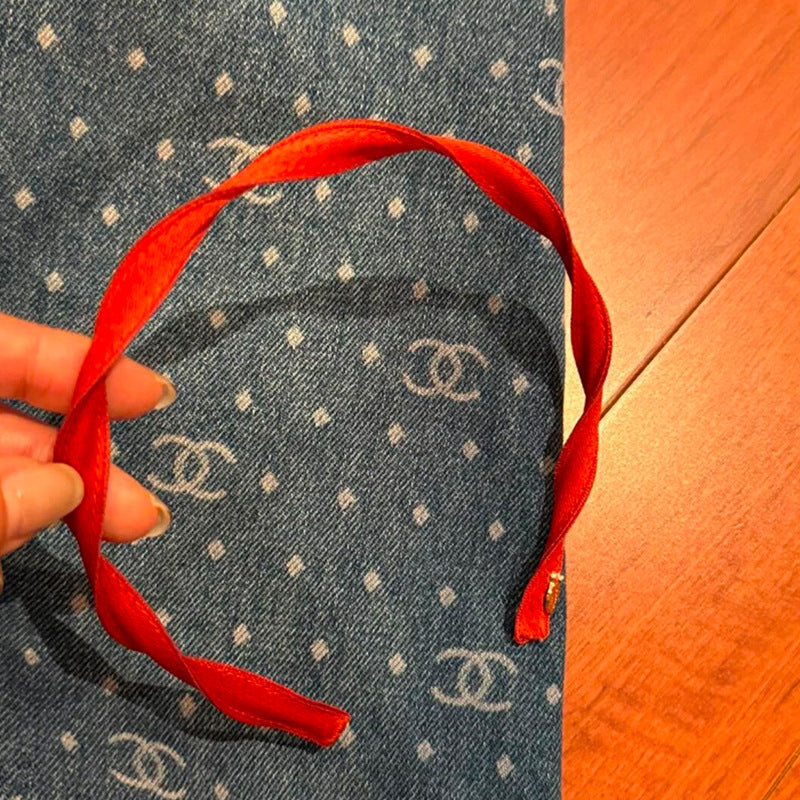 紅色緞帶扭紋兩用髮箍－商品主圖｜https://igowo.tw/