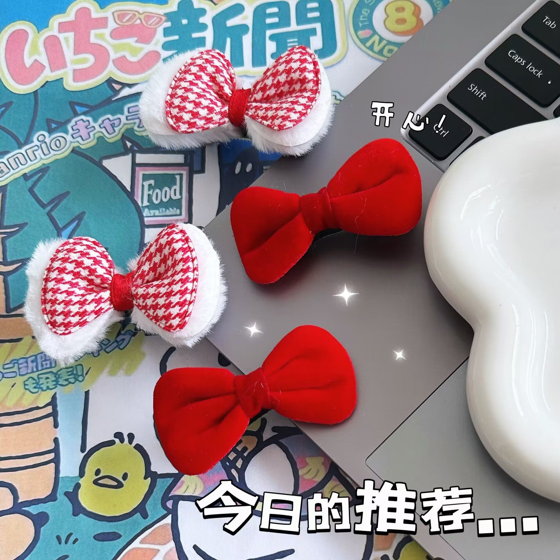 絨面蝴蝶結髮夾－商品主圖｜https://igowo.tw/