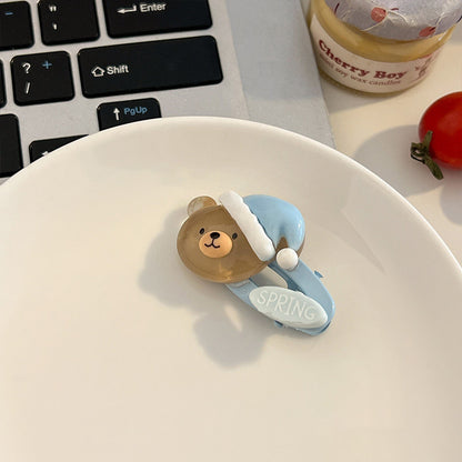 粉色小熊髮夾－藍色睡衣小熊款細節｜https://igowo.tw/