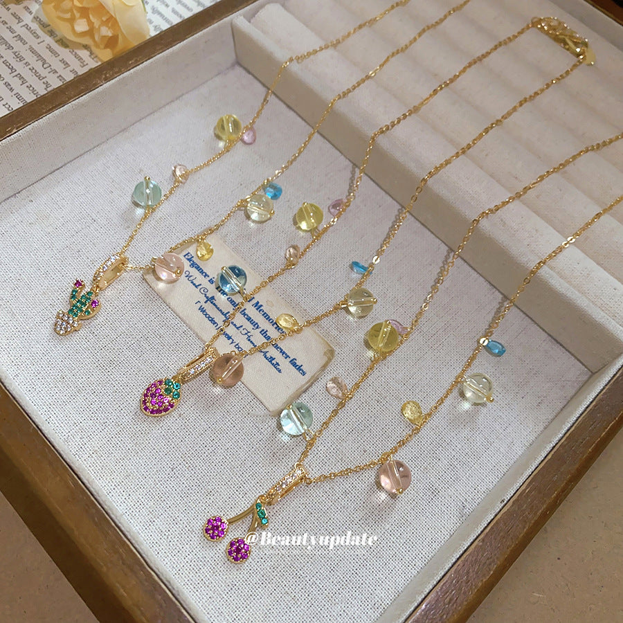 鋯石草莓櫻桃項鍊－商品主圖｜https://igowo.tw/