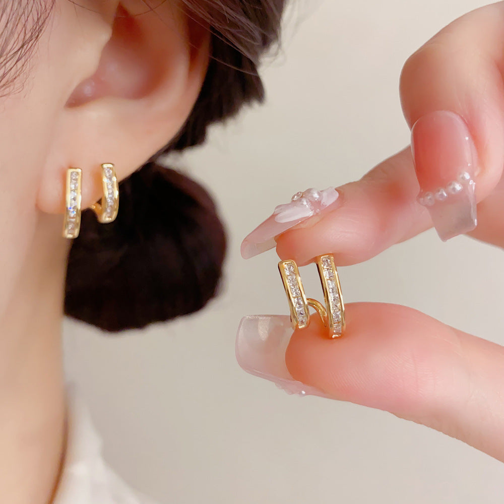 S925鋯石幾何簡約耳釘－第二視角實拍｜https://igowo.tw/