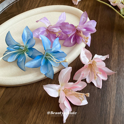 春季新款布藝仿真扶桑花發夾度假風拍照百搭鴨嘴夾時尚高級感發飾