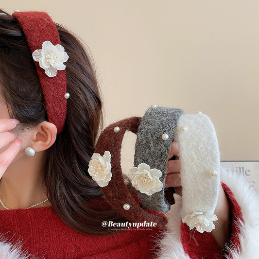 珍珠絨面花朵復古髮箍－商品主圖｜https://igowo.tw/