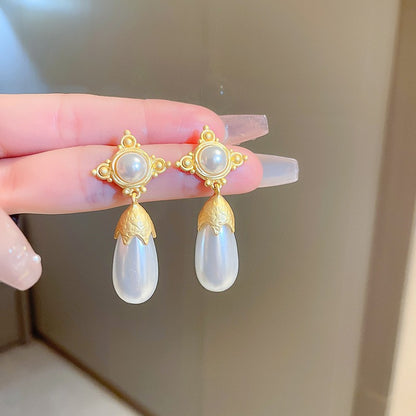 銀針中古圓形花朵流蘇耳環歐美復古金屬感耳釘氣質輕奢耳飾女