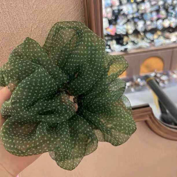 綠色網紗波點復古髮圈－商品主圖｜https://igowo.tw/