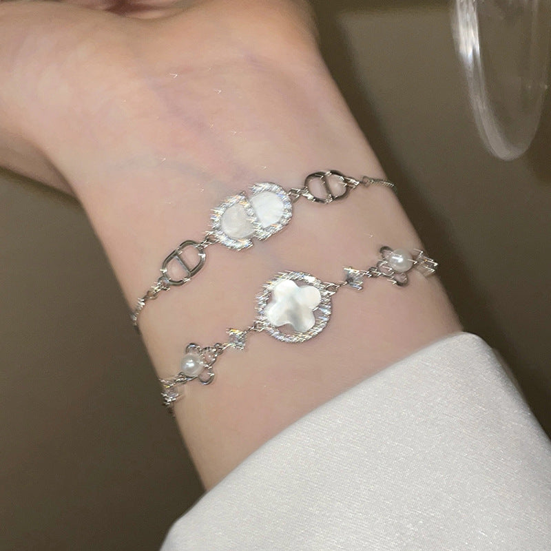 鋯石醋酸字母手鏈時尚精致個性冷淡風手環輕奢高級感氣質手飾批發