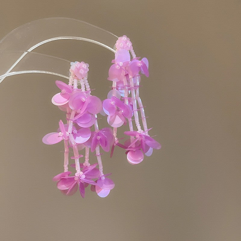 銀針布藝花朵流蘇耳環海邊度假風耳釘拍照出片神器耳飾小眾高級感
