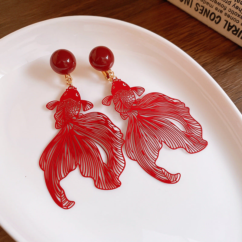 紅色琺瑯方形復古耳環－細節特寫48｜https://igowo.tw/