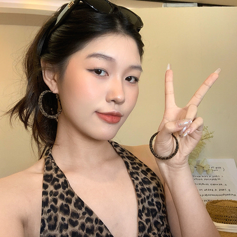 復古豹紋港風素圈耳環