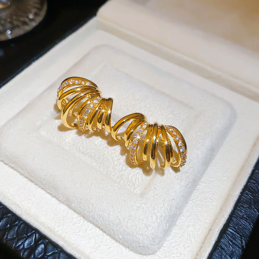 金色鋯石C形多層耳釘