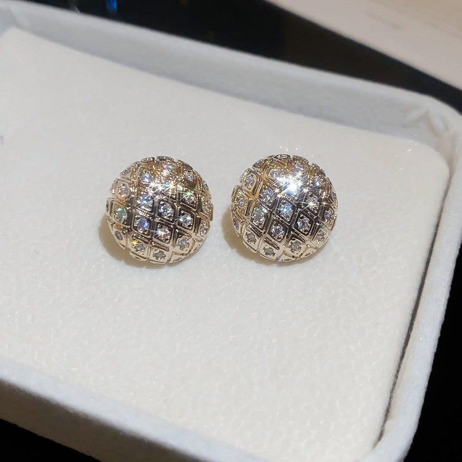 金色鋯石方形精雕耳釘