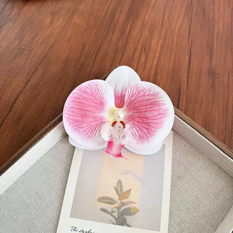 粉色蝴蝶花朵髮夾
