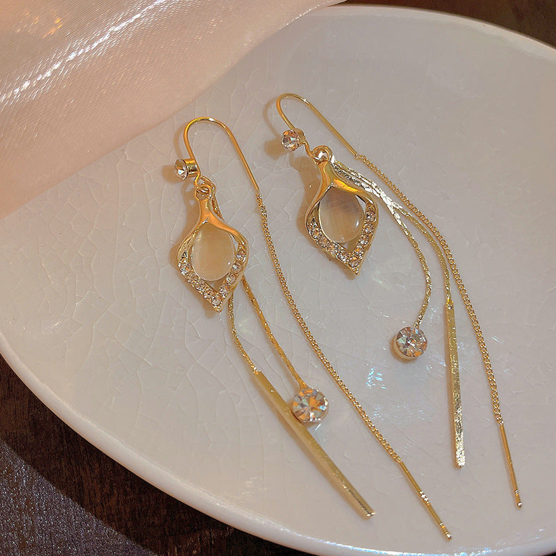 流蘇耳環女韓國氣質貓眼石耳墜